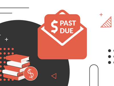 A bright red envelope, centrally positioned against a white and dark gray background, signifies a past due notice for student loans. The envelope is open, revealing a white document with a dollar sign icon and the words "PAST DUE" prominently displayed in white capital letters. To the right, a stack of four books with red covers and white pages symbolizes education, contrasting with the negative implications of the past due notice. Various abstract shapes and lines in black and red, including dashed lines, triangles, and dots, are scattered across the background, adding a modern, graphic design element. The lower left corner shows "COLLEGE INVESTOR" in black sans-serif font, clearly branding the image within the context of student loan discussions. This visual emphasizes the severe consequences of strategic default on federal student loans, reinforcing the article's warning against intentional non-payment and highlighting the financial penalties and collection actions taken by the federal government. Source: The College Investor