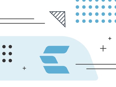A clean, minimalist abstract graphic featuring the EverBank logo, which consists of three horizontal, light blue, slightly curved, and overlapping shapes resembling stylized "E"s or bank notes, positioned against a light blue, rounded rectangular background. The overall image, acting as a visual header or banner for an EverBank review, is filled with various geometric patterns on a white background, including rows of small blue dots, a black outlined triangle with diagonal lines, and black plus signs, conveying a modern and professional banking aesthetic. This image sets the tone for an in-depth review of EverBank's financial products, such as checking, savings, and money market accounts, emphasizing its competitive APY offerings and low fees, and highlighting its identity as the institution formerly known as TIAA Bank.