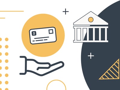 This abstract and minimalist graphic features key elements related to student loans and tax refunds, designed to capture attention for an article discussing whether student loans will take tax refunds in 2025. On the left, a stylized hand with an open palm suggests receiving or giving, while above it, a yellow circle frames a credit card icon with a dollar sign, representing financial transactions and refunds. To the right, a classic white building with columns, outlined in yellow, symbolizes a bank or government institution, particularly relevant to federal student loans and the Treasury Offset Program. Black and white plus signs are scattered throughout, adding a modern, infographic feel. The bottom right features a dark blue section with a yellow outlined triangle and white dots, providing visual contrast. The "COLLEGE INVESTOR" logo is prominently displayed in the bottom left, reinforcing the article's source and focus on financial guidance for students. Source: The College Investor