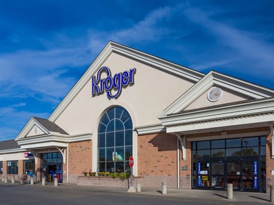 Kroger grocery store exterior and logo. The Kroger Company is an American supermarket chain. — Photo by wolterke