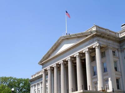 The Treasury Department building located in Washington, D.C., USA. Photo by sframe