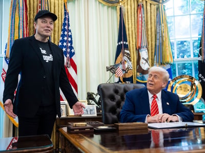 Elon Musk and President Donald Trump hold a press conference in the Oval Office at the White House May 30, 2025. (Francis Chung/POLITICO via AP Images)