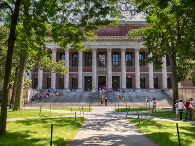 View of the architecture of the iconic Harvard University in Cambridge, Massachusetts, USA. — Photo by mbastos