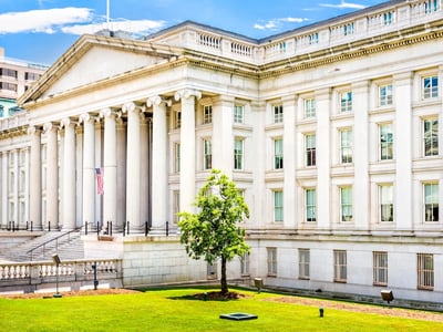 The Treasury Building in Washington D.C. This public building is a National Historic Landmark and the headquarters of the US Department of the Treasury | Photo by mandritoiu