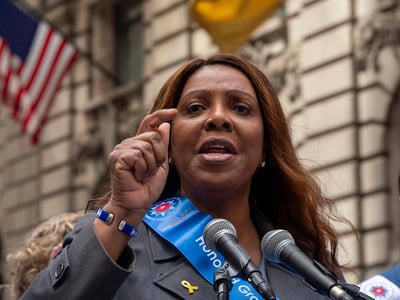 May 18, 2025, New York, USA: attorney general of new york letitia james speaks to media at the start of the israel day parade on fifth avenue on may 18, 2025 in new york city. (credit: m10s / thenews2)