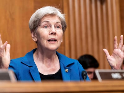 U.S. Senator Elizabeth Warren (D-MA) speaking at a hearing of the Senate Banking, Housing, and Urban Affairs Committee about the regulation of cryptocurrency at the U.S. Capitol in Washington, D.C. (Photo by Michael Brochstein/Sipa USA)(Sipa via AP Images)