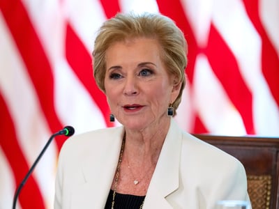 Education Secretary Linda McMahon speaks during a meeting in the East Room of the White House, Sept. 4, 2025, in Washington. (AP Photo/Alex Brandon, File)