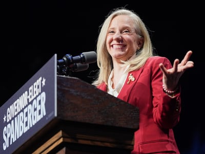 Democrat Abigail Spanberger speaks on stage after she was declared the winner of the Virginia governor's race during an election night watch party Tuesday, Nov. 4, 2025, in Richmond, Va. (AP Photo/Stephanie Scarbrough)