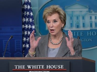Department of Education Secretary Linda McMahon hold a press conference, today on November 20, 2025 at Brady Room/White House in Washington DC, USA. (Lenin Nolly/Sipa USA)(Sipa via AP Images)