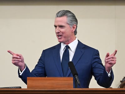 Gov. Gavin Newsom gives his State of the State address at the State Capitol on Thursday, Jan. 8, 2026, in Sacramento, Calif. (Hector Amezcua/The Sacramento Bee via AP, Pool)