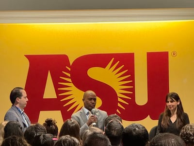 Tony Thurmond and Sonya Christian speak at ASU+GSV Summit in San Diego, CA on April 13, 2026. Photo: Robert Farrington/The College Investor