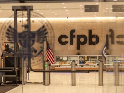 A security officer works inside of the Consumer Financial Protection Bureau (CFPB) building headquarters, Feb. 10, 2025, in Washington. (AP Photo/Jacquelyn Martin, File)