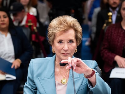 UNITED STATES - APRIL 28: Secretary of Education Linda McMahon adjusts her microphone before the start of the Senate Appropriations Subcommittee on Labor, Health and Human Services, Education, and Related Agencies hearing on "A Review of the President's Fiscal Year 2027 Budget Request for the Department of Education" in the Dirksen Senate Office Building on Tuesday, April 28, 2026. (Bill Clark/CQ Roll Call via AP Images)