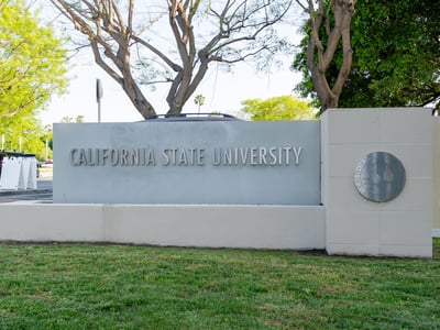The California State University ground sign in Long Beach, California, USA