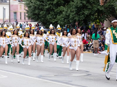 The Circle City Classic Parade, Members of the Thorobred Marching Band from the Kentucky State University, performing at the parade