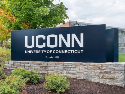 Entrance and sign to the University Connecticut.