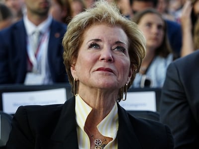 United States Secretary of Education Linda McMahon waits for US President Donald J Trump to speak at a rally to kick off the 16-day Great American State Fair as part of Washington, D.C.'s celebration of the nation's 250th birthday on the National Mall on Wednesday, June 24, 2026. The rally will include military flyovers, musical performances from Lee Greenwood and Christopher Macchio, and the U.S. Army Band, the U.S. Marine Band and Armed Forces choirs. Bonnie Cash/POOL via CNP/INSTARimages.com