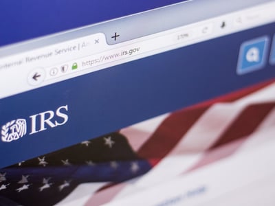 Homepage of Internal Revenue Service website on a display of PC, web address - irs.gov.