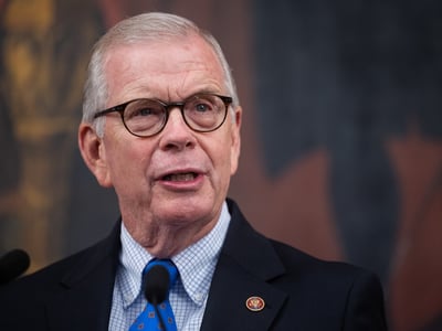 House Education and Workforce Committee Chair Tim Walberg (R-Mich.) speaks during a press conference on the 35th day of a government shutdown, Nov. 4, 2025. (Francis Chung/POLITICO via AP Images)