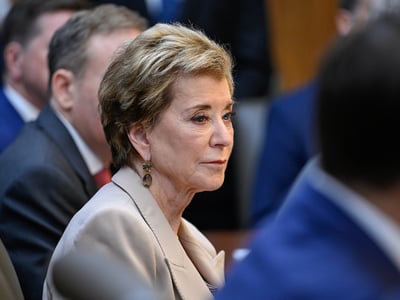 U.S. Secretary of Education Linda McMahon participates in a cabinet meeting at Camp David in Thurmont, Maryland, U.S., July 31, 2026. REUTERS/Daniel Heuer