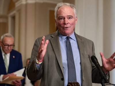 U.S. Senator Tim Kaine (D-VA) takes questions as Senate Democratic leaders hold their weekly press conference on Capitol Hill in Washington, D.C., U.S., July 15, 2026. REUTERS/Evelyn Hockstein