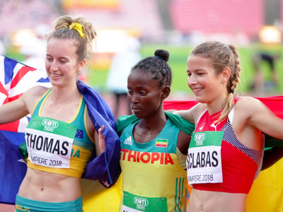 TAMPERE, FINLAND, July 12: DIRIBE WELTEJI (Ethiopia) win gold medal in 800 metrs on the IAAF World U20 Championship in Tampere, Finland.