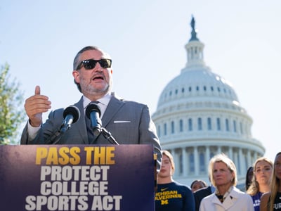 Sen. Ted Cruz speaks during a press conference on the Protect College Sports Act at the U.S. Capitol in Washington, DC, on September 14, 2026. Senators, college coaches and student-athletes gathered to discuss legislation concerning college athletics. (Photo by Matt Kaminsky/Sipa USA)