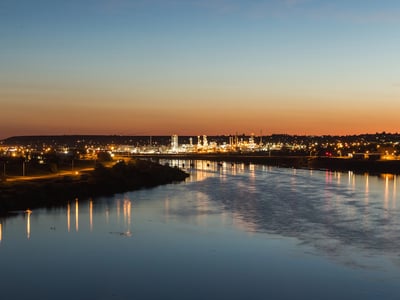 City lights of Great Falls, Montana over the Missouri River.