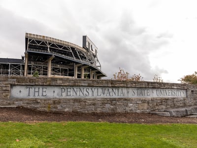 The Pennsylvania State University sign in front of Beaver Stadium