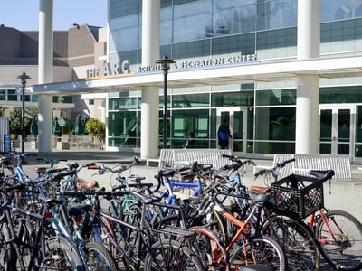Bicycles at UC Davis in front of the ARC building.