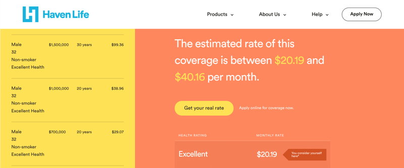 Haven Life rate quote