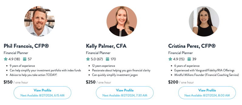 Nectarine Financial Advisor Listing. Screenshot by The College Investor