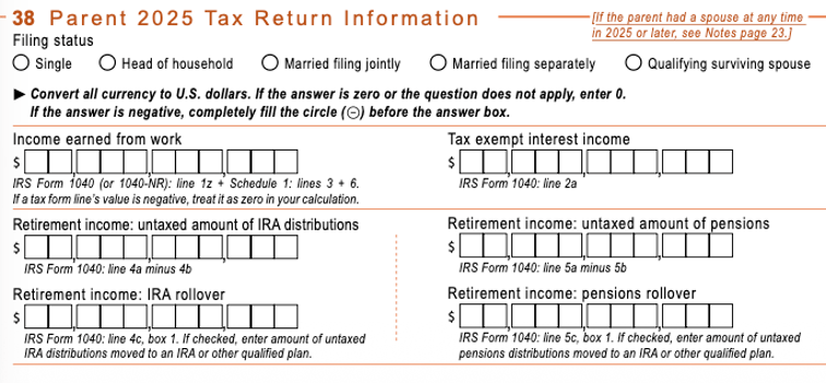 FAFSA Question 38 Parent Tax Return Info