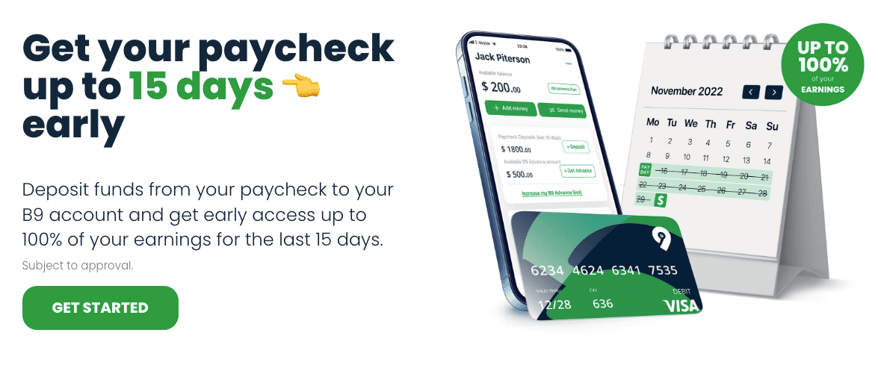 b9 website b9 review: get your paycheck up to 15 days early