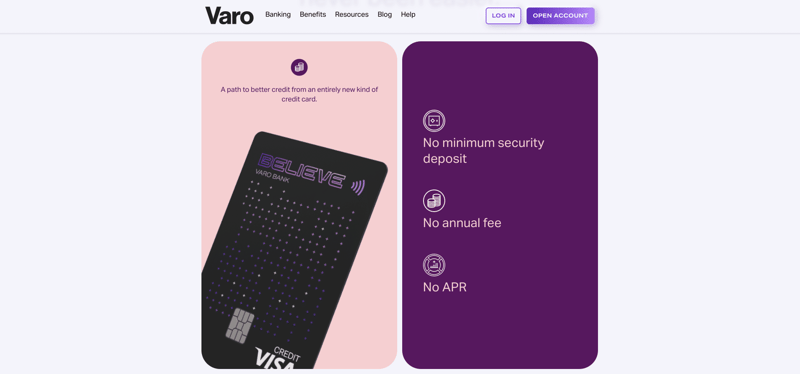 Varo Bank secured credit card Varo Bank secured credit card screenshot | Source: The College Investor