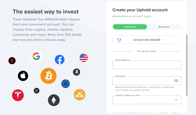 Uphold Review: Uphold account creation | Source: The College Investor