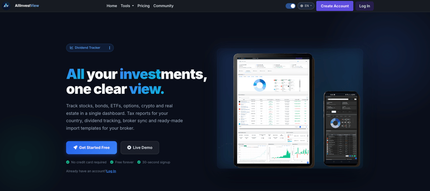 AllInvestView homepage screenshot