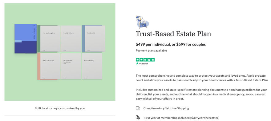 Screenshot of trust pricing screenshot of trust pricing