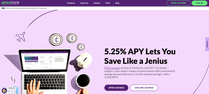 Jenius Bank homepage Jenius Bank homepage