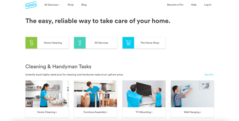 Screenshot of Handy homepage screenshot of handy homepage
