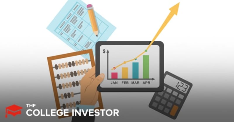 Relay Financial Review A stylized image illustrating financial growth for small business owners, featuring a dark-skinned hand holding a tablet displaying a bar graph and line chart. The chart shows increasing bars for January, February, March, and April, with a yellow line trending upwards, indicating positive financial performance. A large, bright yellow arrow extends from the tablet, pointing towards the upper right, symbolizing significant business growth. To the left of the hand and tablet is a traditional abacus, representing foundational accounting, and behind it, a light blue grid paper with a yellow pencil, suggesting planning and record-keeping. To the right, a black calculator displays "123," denoting calculations and financial management. In the bottom left corner, "THE COLLEGE INVESTOR" is prominently displayed in white text. This image visually represents the integrated banking and accounting experience offered by Relay Financial, aiming to streamline financial management and enable growth for small businesses.