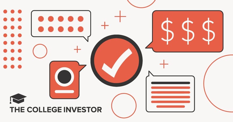 This graphic from The College Investor visually represents key aspects of the TurboTax review for 2026, highlighting the pros and cons of the tax preparation software. The image features a prominent red circle with a white checkmark in the center, symbolizing approval and ease of use, which aligns with TurboTax's reputation for an intuitive interface. Surrounding this central element are various speech bubbles and geometric shapes. One speech bubble contains multiple red dots, suggesting data input or comprehensive features like importing data from financial institutions. Another red speech bubble displays multiple white dollar signs, emphasizing the "industry-leading" cost and high fees associated with TurboTax, a significant "con" discussed in the article. A smaller red icon with a black circle could represent investment tokens, coins, or cryptocurrency holdings, referencing TurboTax's strong appeal to investors. The overall design uses red, white, and black colors, consistently branded with The College Investor logo partially visible, reinforcing its role in providing detailed reviews of financial products like tax software. Source: The College Investor