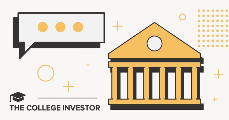 An illustrated logo for "The College Investor" features a stylized, off-white background with subtle orange and black graphic elements. On the left, a large, black and white speech bubble with three orange dots inside suggests communication or review. To the right of the speech bubble, a classical building with an orange pediment and columns, outlined in black, represents a bank or financial institution. The words "COLLEGE INVESTOR" are visible in black capital letters at the bottom left, positioned below a thin black line, reinforcing the brand. The overall image, with its clean lines and simple color palette, visually supports an article discussing financial topics like the Western Alliance Bank Review and high-yield savings accounts for consumers. Source: The College Investor