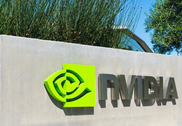Outdoor corporate sign featuring the bright green Nvidia logo and metallic text. This illustrates major employers offering student loan repayment assistance (SLRA) benefits to help staff repay debt. | Source: The College Investor