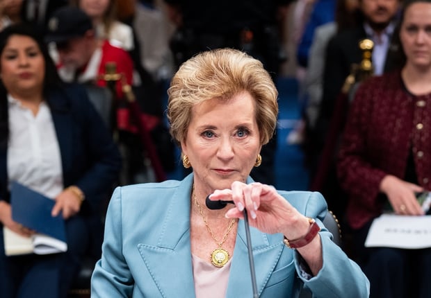 UNITED STATES - APRIL 28: Secretary of Education Linda McMahon adjusts her microphone before the start of the Senate Appropriations Subcommittee on Labor, Health and Human Services, Education, and Related Agencies hearing on "A Review of the President's Fiscal Year 2027 Budget Request for the Department of Education" in the Dirksen Senate Office Building on Tuesday, April 28, 2026. (Bill Clark/CQ Roll Call via AP Images)