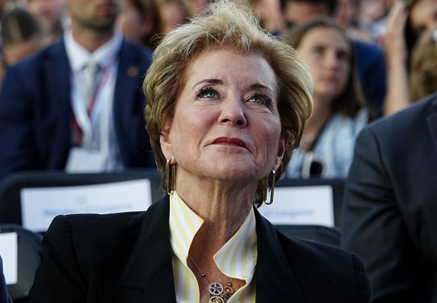 United States Secretary of Education Linda McMahon waits for US President Donald J Trump to speak at a rally to kick off the 16-day Great American State Fair as part of Washington, D.C.'s celebration of the nation's 250th birthday on the National Mall on Wednesday, June 24, 2026. The rally will include military flyovers, musical performances from Lee Greenwood and Christopher Macchio, and the U.S. Army Band, the U.S. Marine Band and Armed Forces choirs. Bonnie Cash/POOL via CNP/INSTARimages.com