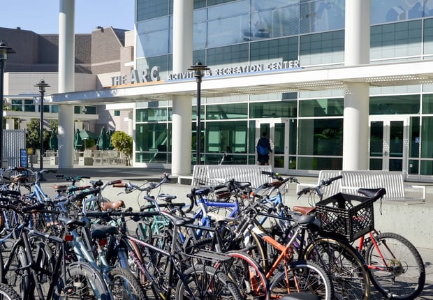 Bicycles at UC Davis in front of the ARC building.