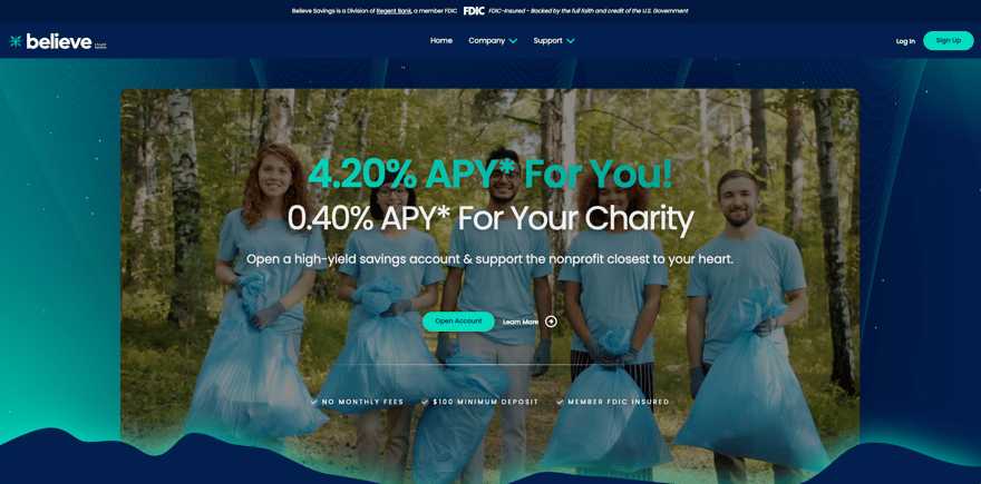 believe savings homepage screenshot