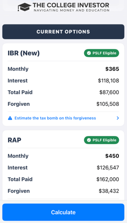 Result Screenshot The Student Loan Calculator App for iPhone Results Screenshot