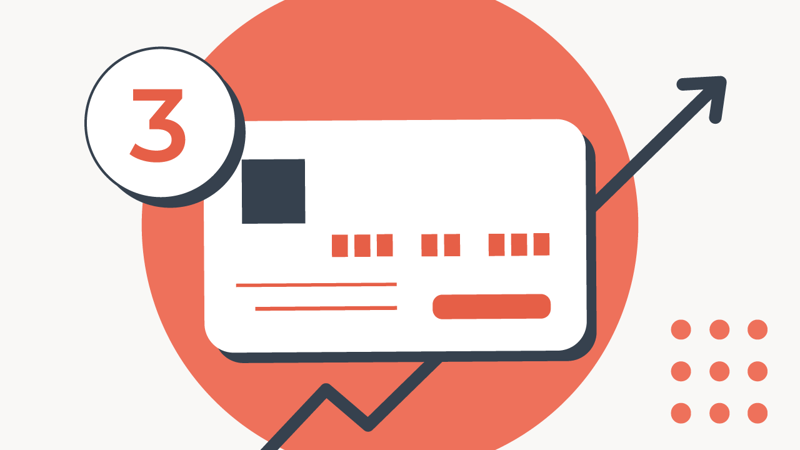 boost your credit score An illustration depicts a white credit card with black and red accents, positioned against a large, solid red circle. Above the credit card, a smaller white circle with a red outline contains the number "3" in bold red text, suggesting a quantity or steps. Behind the credit card and red circle, a dark, jagged arrow points upwards and to the right, signifying an increase or improvement, likely referencing boosting a credit score. In the bottom right corner, a pattern of nine small red circles arranged in a square grid adds visual interest. This image visually represents the "3 Simple Tricks to Boost Your Credit Score" mentioned in the article, highlighting key points about improving financial standing in the context of student loan delinquency and default, which impacts millions of borrowers facing potential wage garnishment and tax refund loss. Source: The College Investor